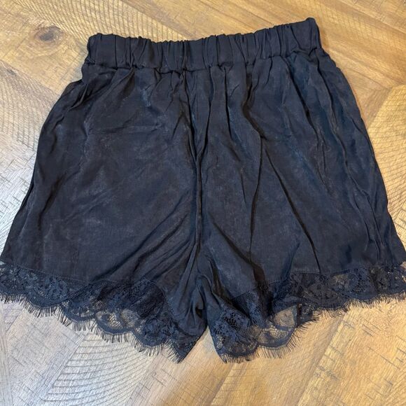 SHEIN Pants - SHEIN Elegant Black Fabric Shorts with Lace Trim